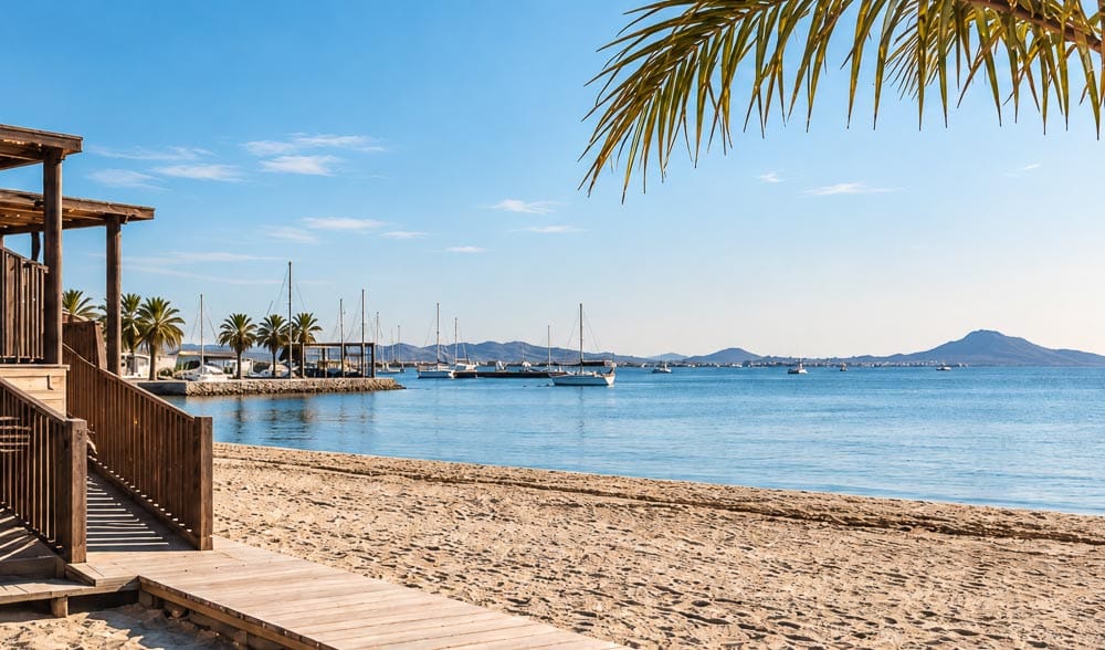 Beach and waterfront on the Mar Menor in Los Alcázares, Murcia