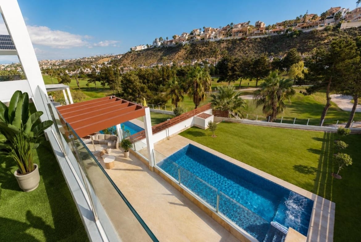 Balcony view over the pool, garden and golf fairway in La Marquesa, Ciudad Quesada, Alicante