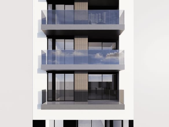 Front elevation render of the apartment building in Guardamar del Segura, Alicante