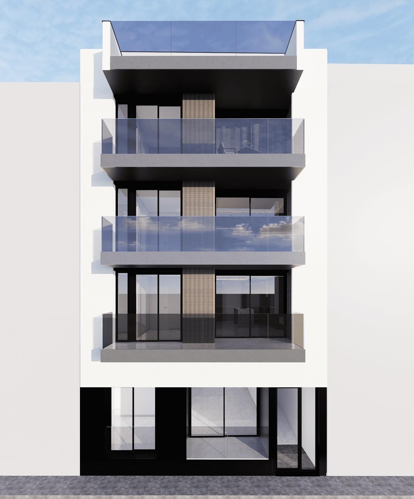 Front elevation render of the apartment building in Guardamar del Segura, Alicante