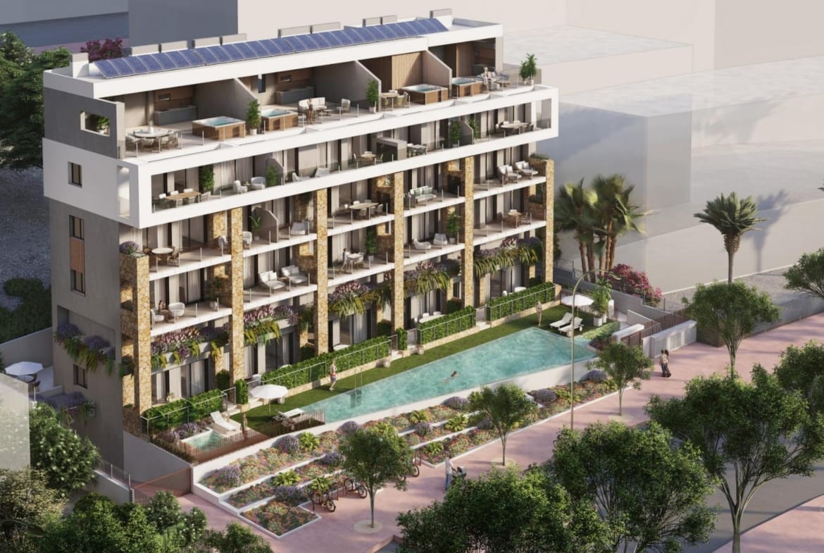 Rendering of apartment terraces and landscaped gardens in Puntes del Moro, Villajoyosa, Alicante