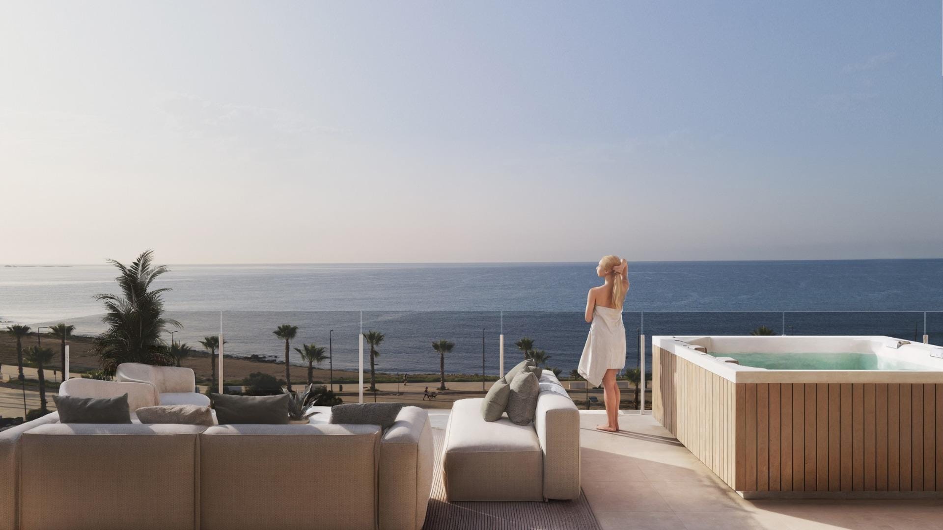 Rendering of a terrace with sea views in Puntes del Moro, Villajoyosa, Alicante