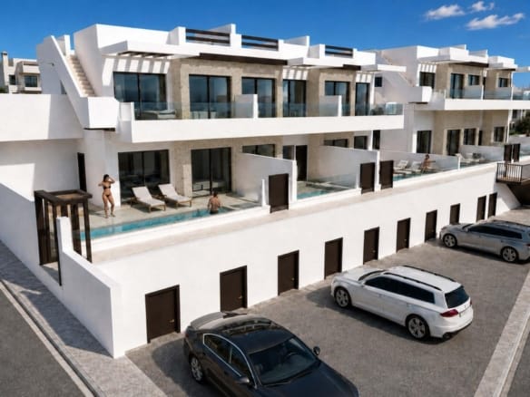 Completed apartment buildings and parking area in Cerro del Sol, San Miguel de Salinas, Alicante