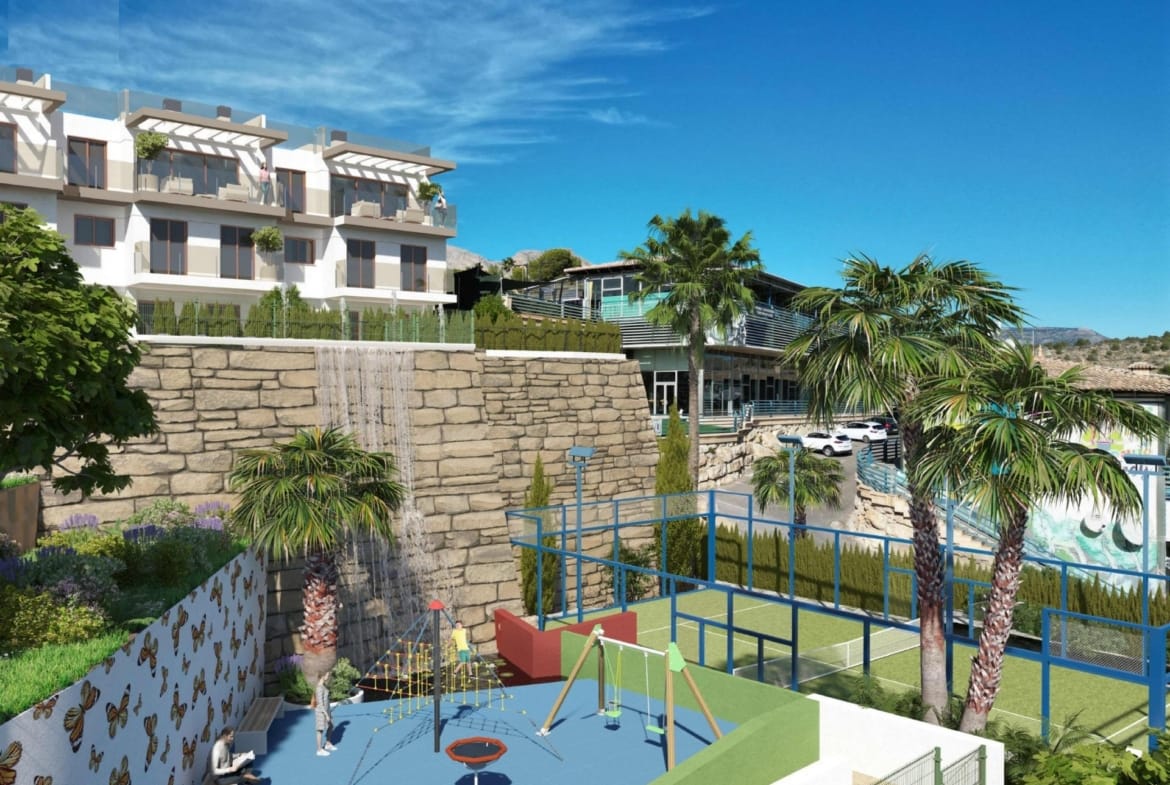 Rendering of shared outdoor recreation spaces in Nou Espai, La Nucia, Alicante