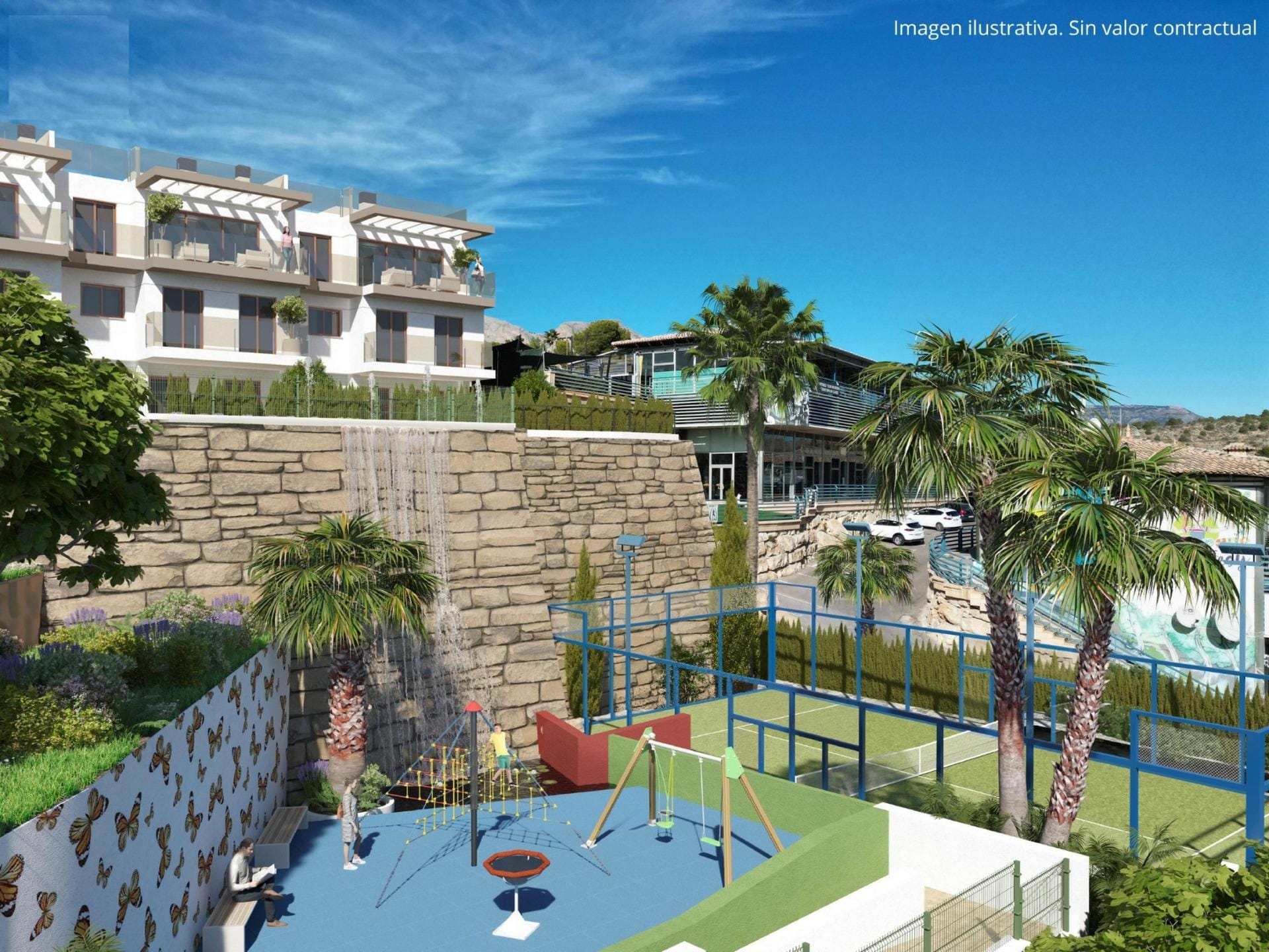 NEW-BUILD-RESIDENTIAL-COMPLEX-IN-LA-NUCIA-3 Rendering of shared outdoor recreation spaces in Nou Espai, La Nucia, Alicante