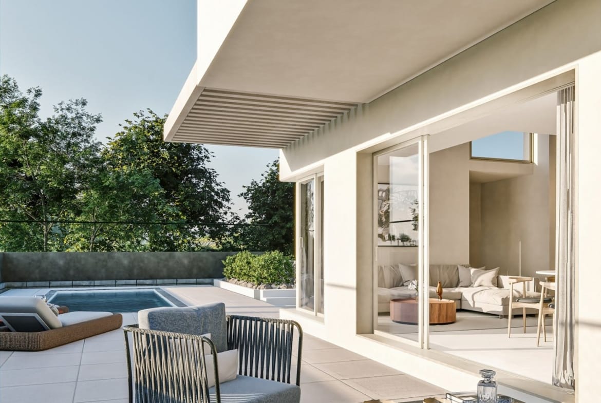 Covered terrace opening to the living area in Sierra Cortina, Finestrat, Alicante