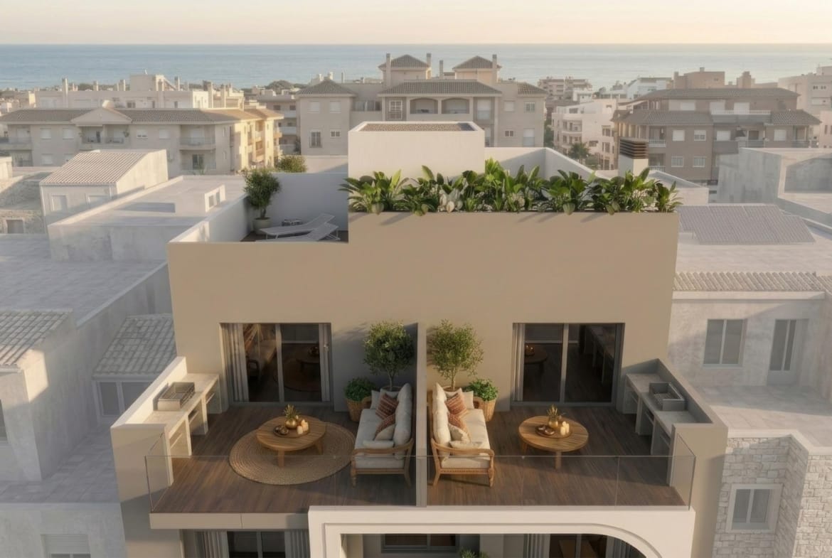 Penthouse terrace render above the surrounding rooftops in Guardamar del Segura, Alicante