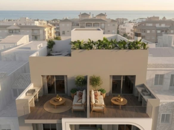 Penthouse terrace render above the surrounding rooftops in Guardamar del Segura, Alicante