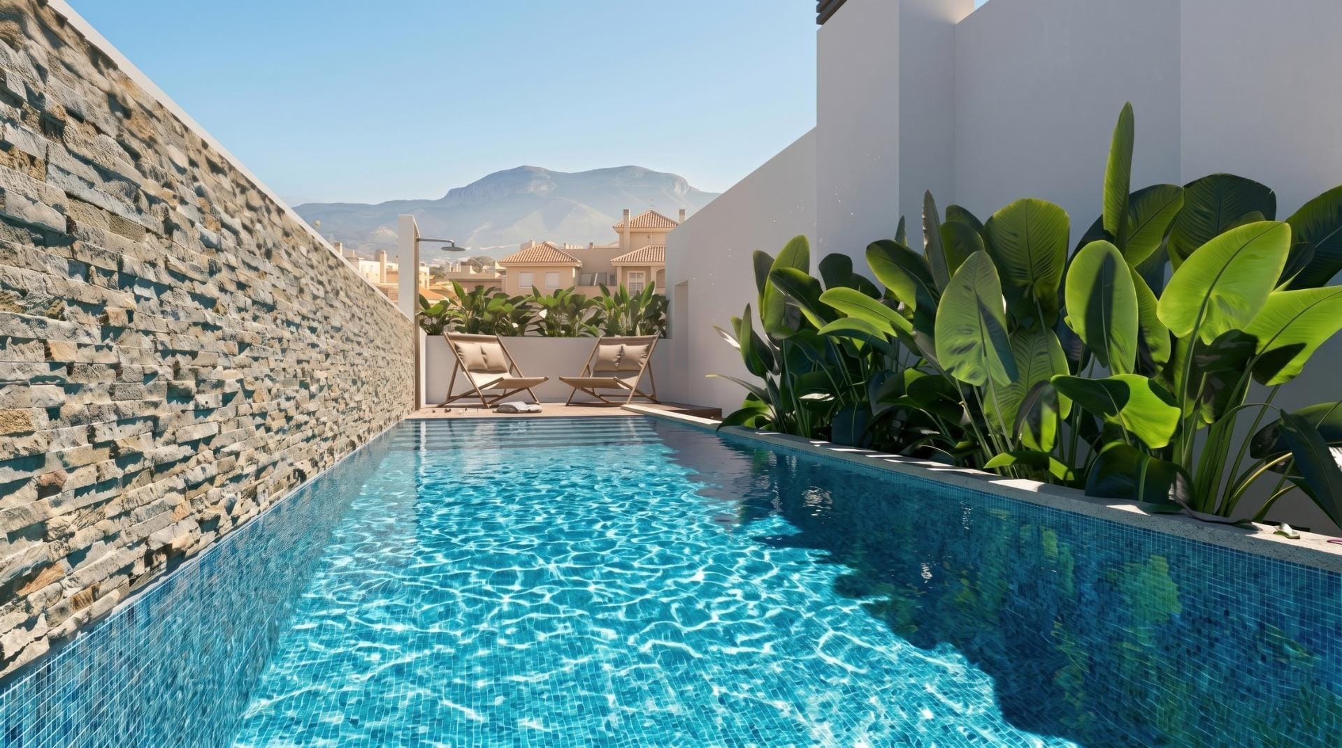 Communal rooftop pool render with planting in Guardamar del Segura, Alicante