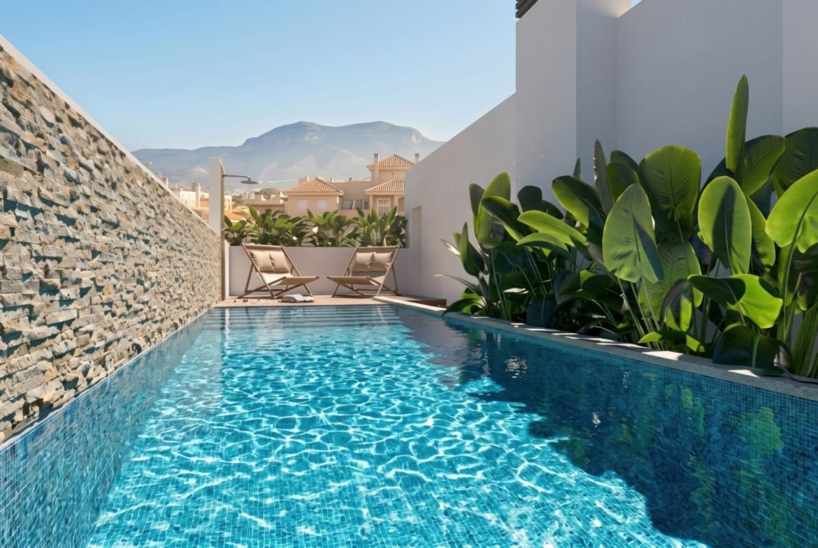 Communal rooftop swimming pool render in Guardamar del Segura, Alicante