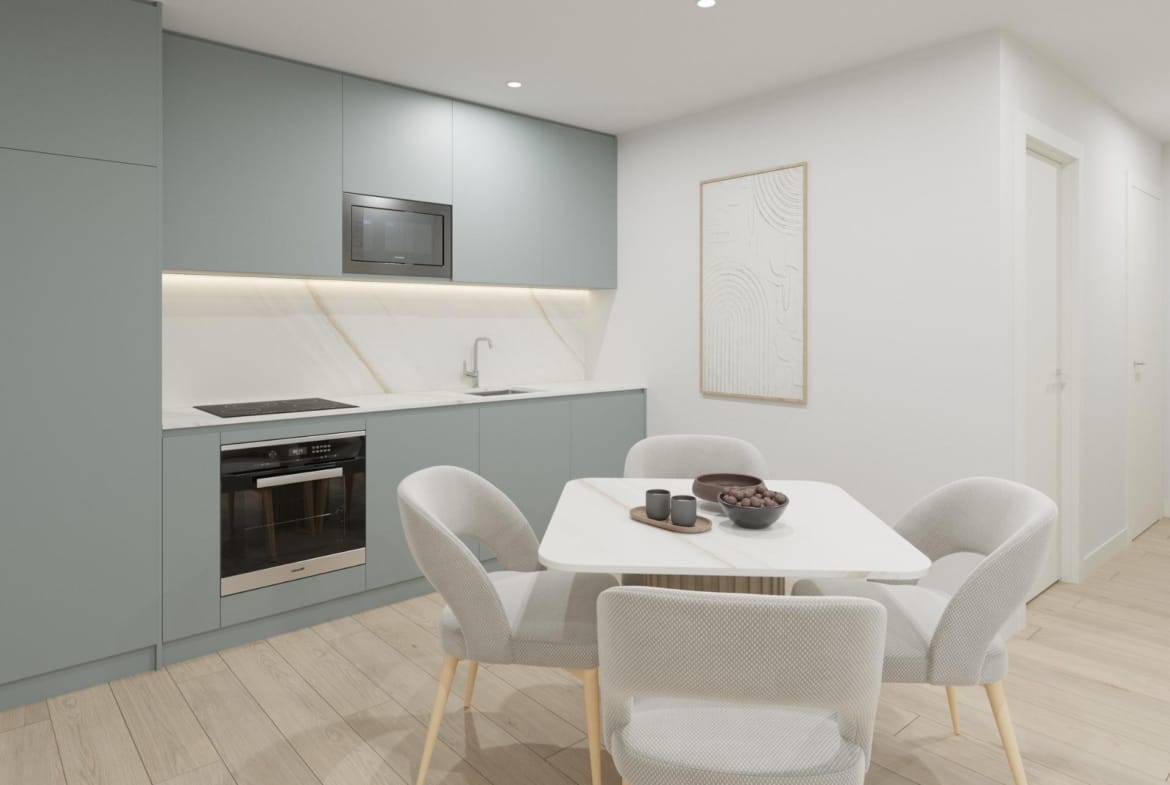 Fitted kitchen and dining area render in Guardamar del Segura, Alicante