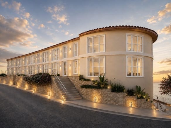 Rendering of the renovated apartment building on a sloping site in El Muscaret, Relleu, Alicante