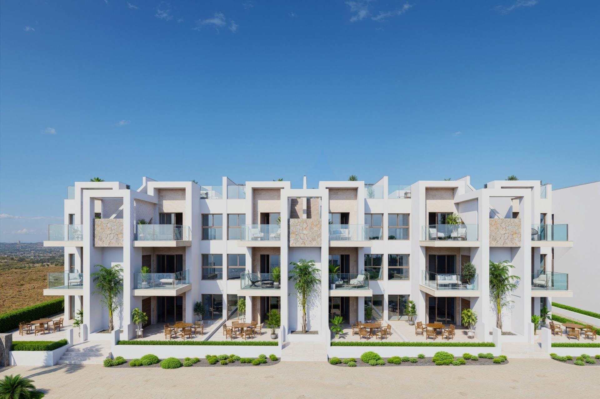 Rendering of the apartment building facade in Serena Golf, Los Alcazares, Murcia