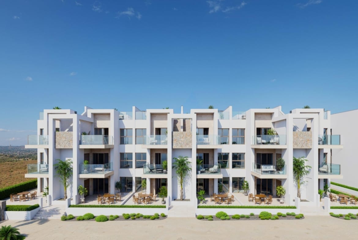 Rendering of the apartment building facade in Serena Golf, Los Alcazares, Murcia