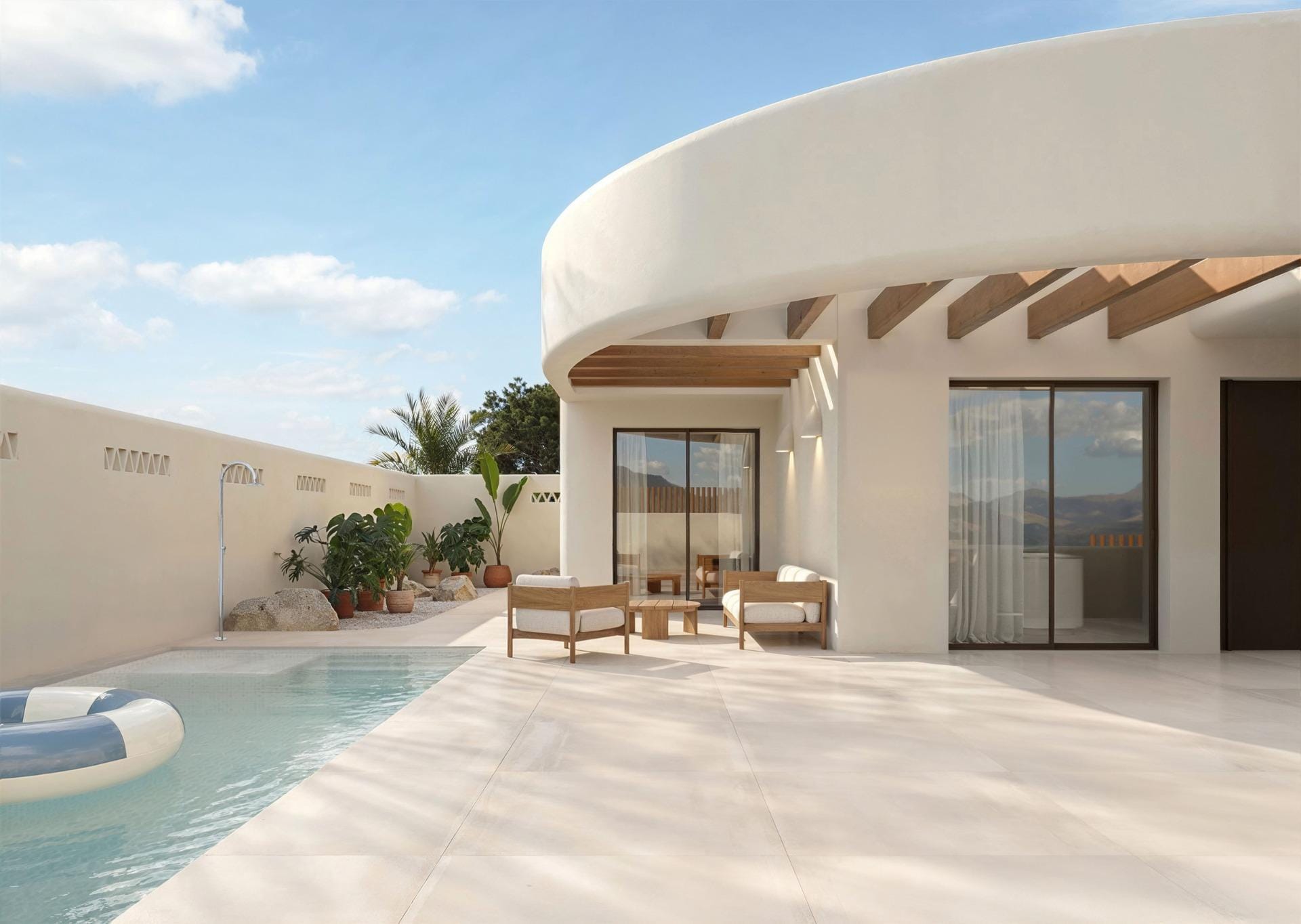 Algorfa: Modern Luxury in the Heart of the Costa Blanca Rendering of the covered terrace and pool beside the villa in La Finca Golf, Algorfa, Alicante