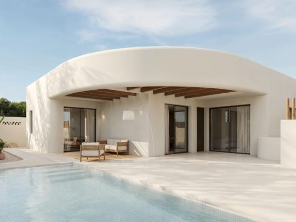 Rendering of the curved villa façade beside the private pool in La Finca Golf, Algorfa, Alicante