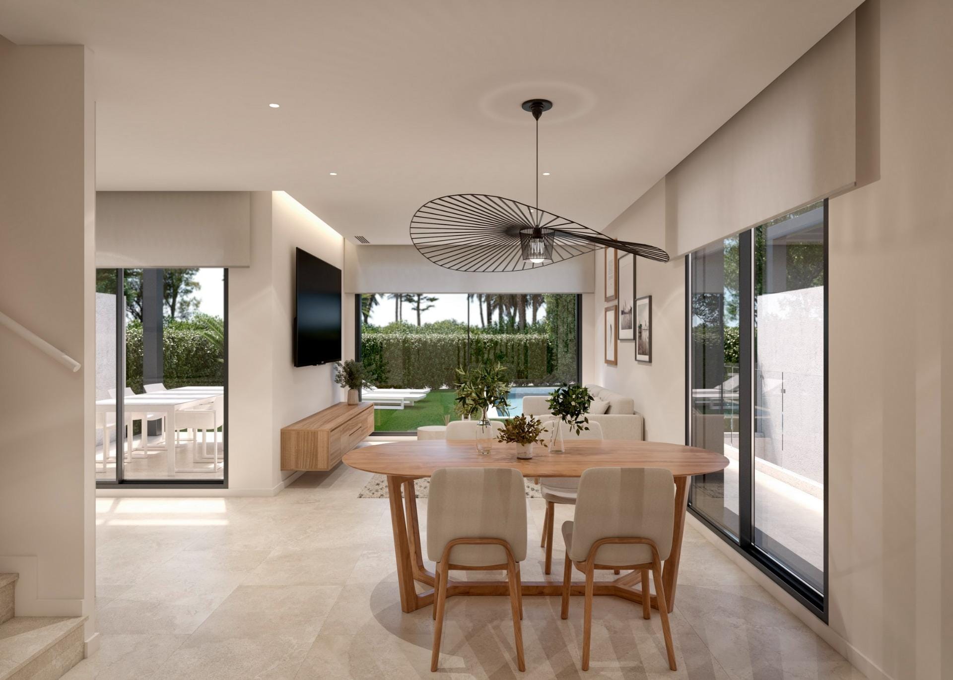 Rendering of the open living and dining space in Santa Rosalía Lake & Life Resort, Murcia