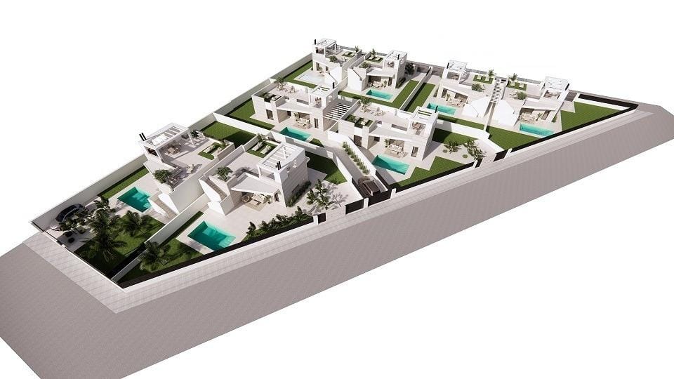 Aerial rendering of the development of 8 villas in San Luis, Torrevieja, Alicante