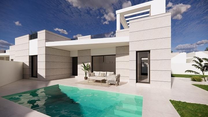 Rendering of the private pool beside the covered terrace in San Luis, Torrevieja, Alicante