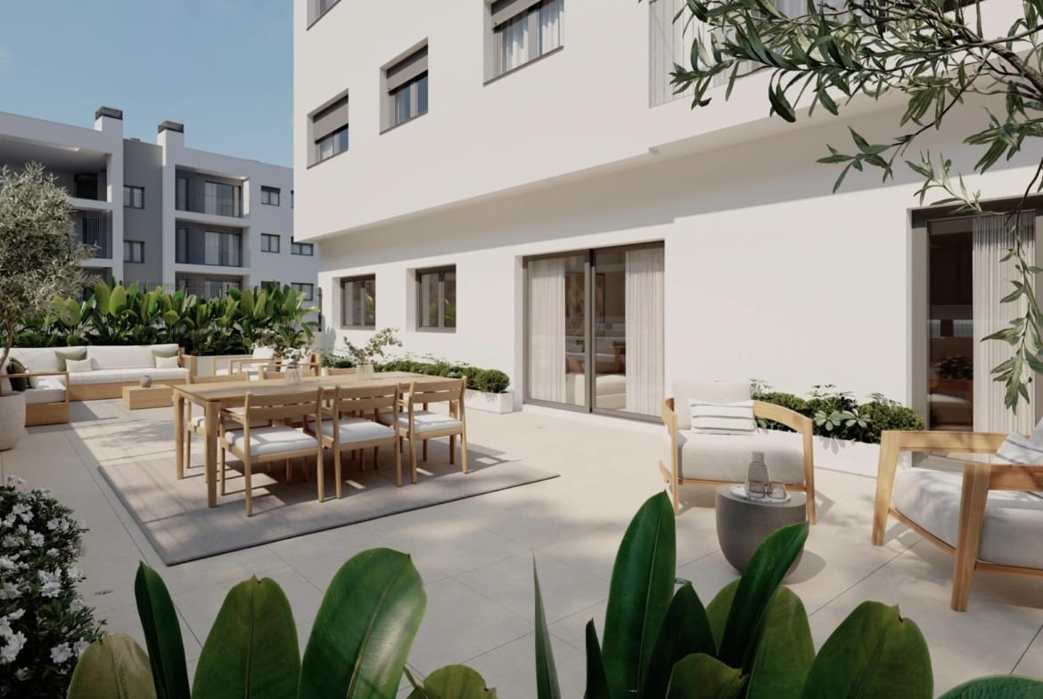 Rendering of a terrace belonging to another apartment type in the development in San Agustín, Alicante