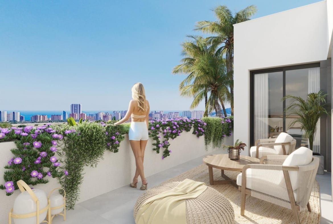 Rendering of a sea-view terrace towards Benidorm in Sierra Cortina, Finestrat, Alicante