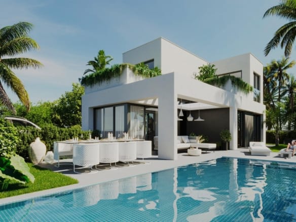 Rendering of a villa with private pool and garden in Sierra Cortina, Finestrat, Alicante