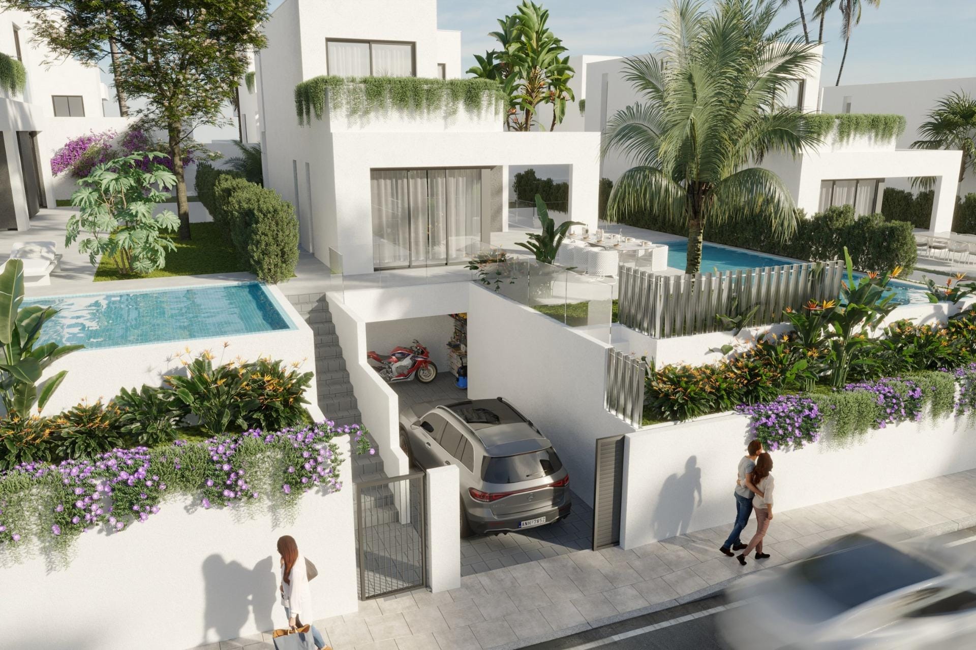 New-Villas-in-Finestrat-Luxury-Nature-and-Sea-Views-3 Rendering of a garage entrance beneath the villas in Sierra Cortina, Finestrat, Alicante