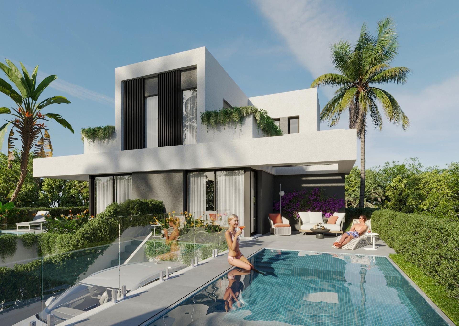New Villas in Finestrat – Luxury Rendering of a semi-detached home and private pool in Sierra Cortina, Finestrat, Alicante