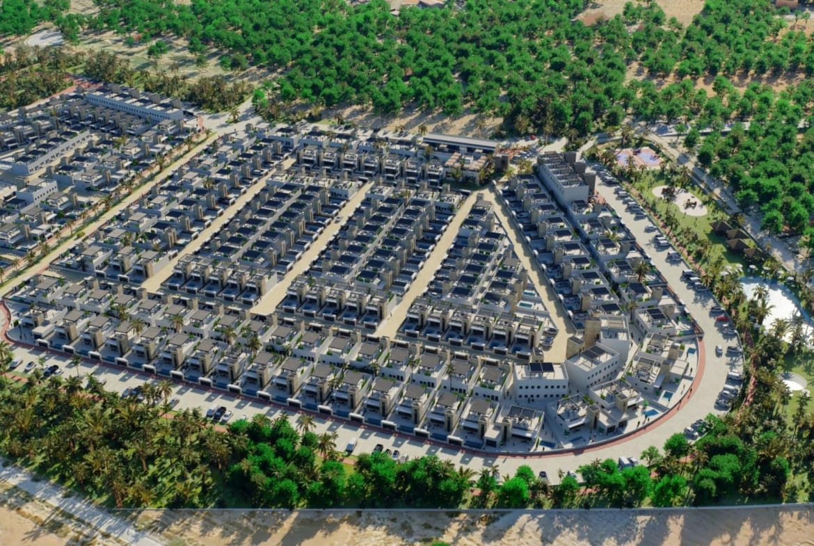 Aerial rendering of the wider residential development in La Pinilla, Fuente Álamo, Murcia