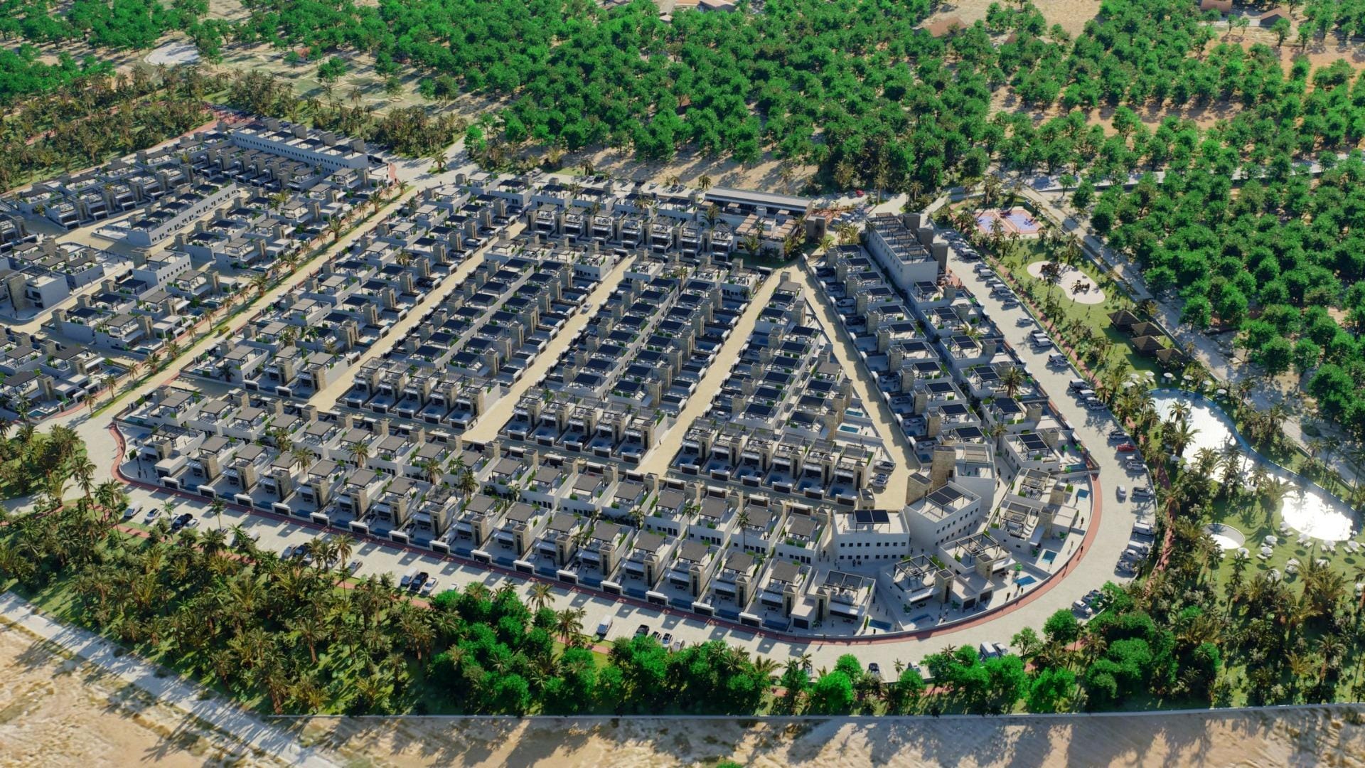 Aerial rendering of the wider residential development in La Pinilla, Fuente Álamo, Murcia