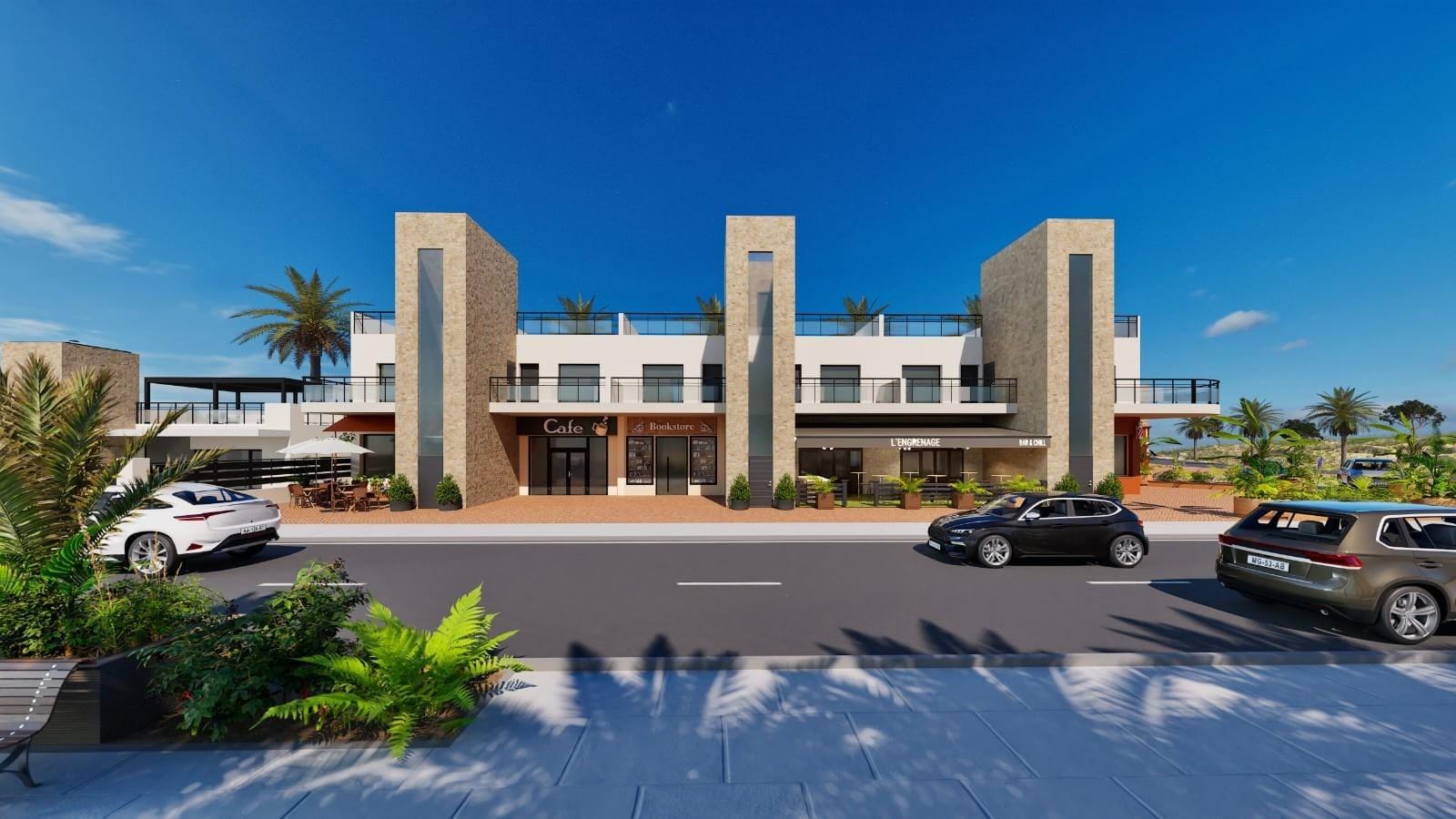 Rendering of first-floor apartments above the development commercial area in La Pinilla, Fuente Álamo, Murcia