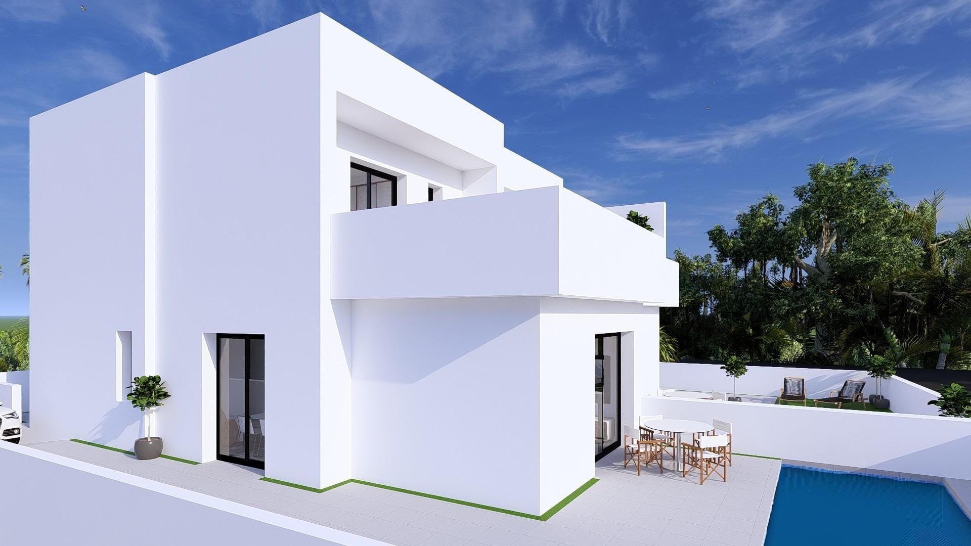 Rendering of the villa side elevation beside the pool terrace in Daya Nueva, Alicante