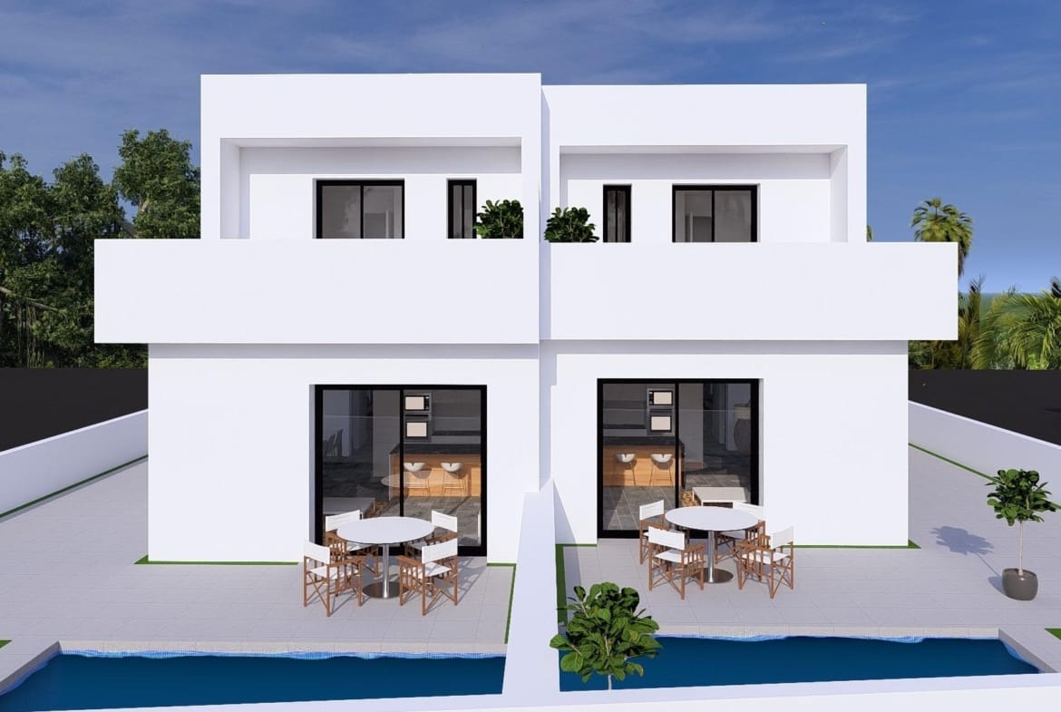 Rendering of the paired villas and their separate private pools in Daya Nueva, Alicante
