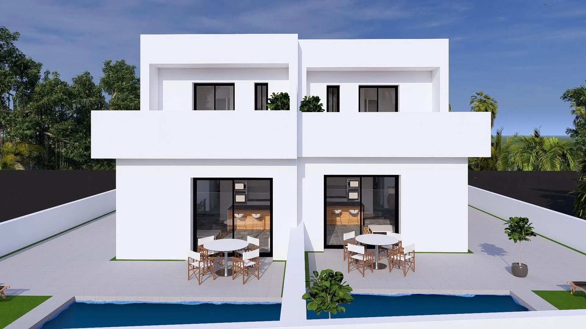 New-build-semi-detached-villas-with-private-swimming-pools-in-Daya-Nueva-Costa-Blanca-4 Visualisering av parhusvillorna och deras separata privata pooler i Daya Nueva, Alicante