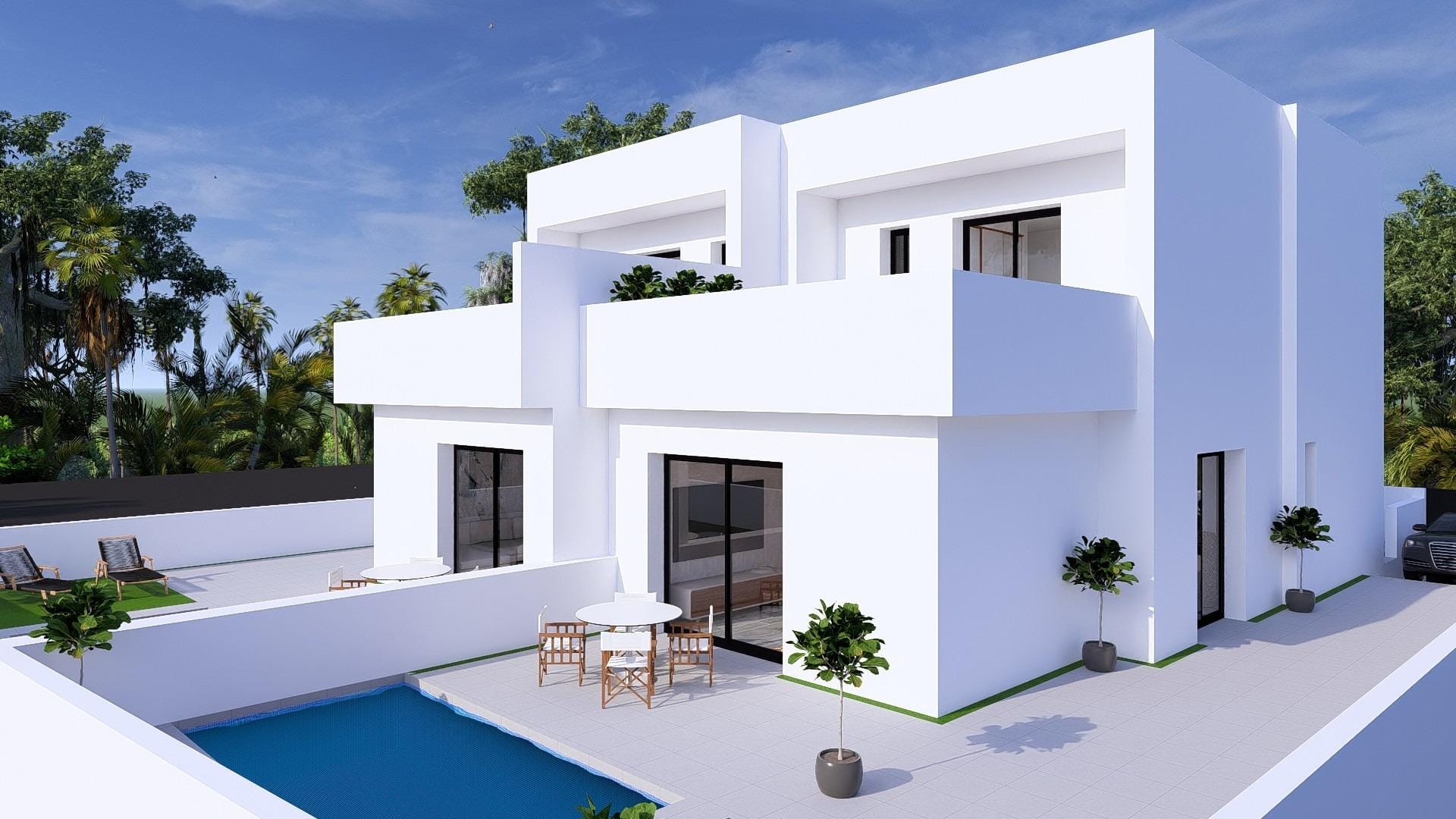 New-build semi-detached villas with private swimming pools in Daya Nueva Rendering of the semi-detached villa beside its private pool in Daya Nueva, Alicante