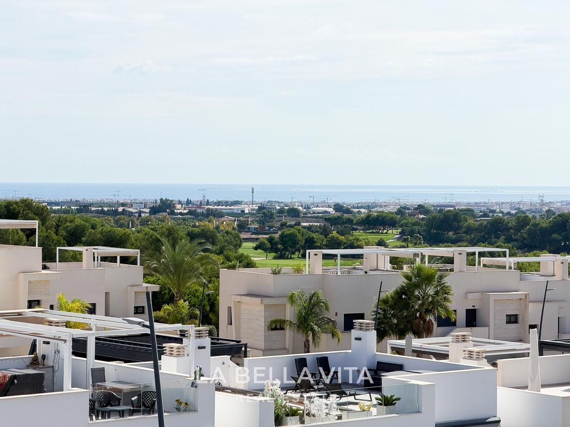 Modern Resale Apartment fot sale in Lo Romero Golf, Pilar de la Horadada, Alicante-19 Panoramic view over white homes and Lo Romero Golf towards the Mediterranean Sea