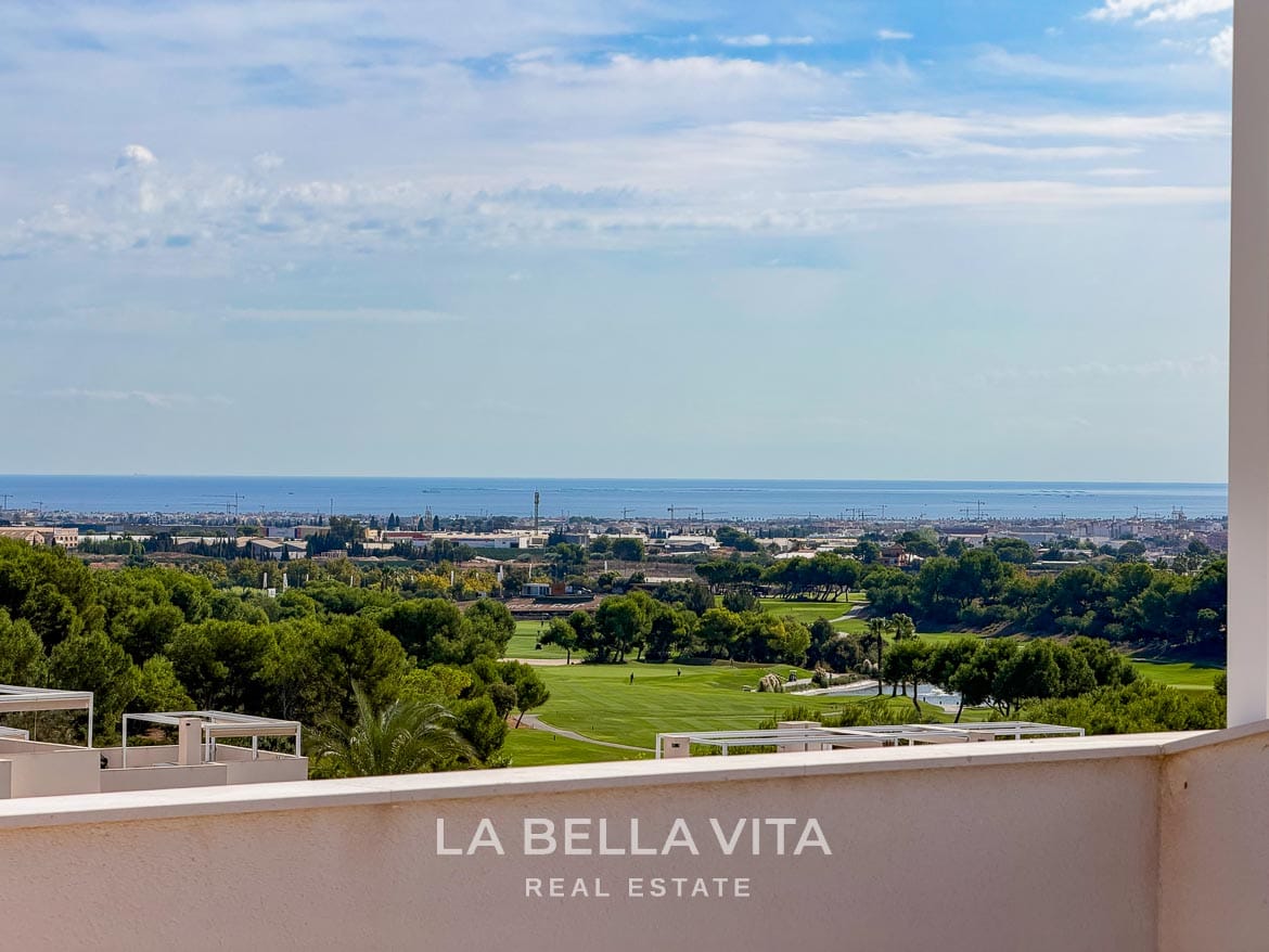 Modern Resale Apartment fot sale in Lo Romero Golf, Pilar de la Horadada, Alicante-3 Mediterranean Sea views beyond the fairways and trees at Lo Romero Golf