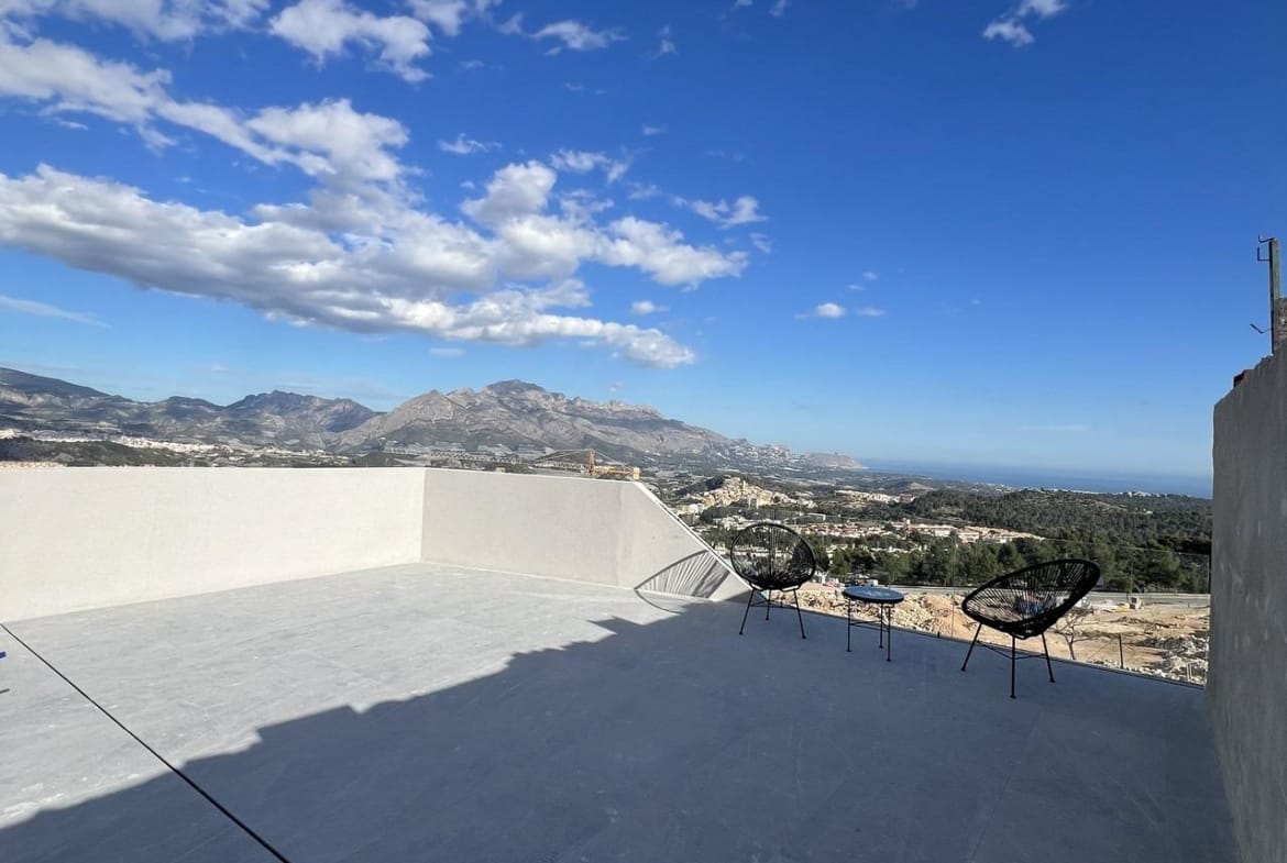 Rooftop terrace at a show home with open views across Polop, Alicante