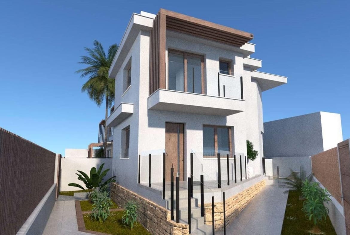 Rendering of a semi-detached villa with a garden and upper terrace in Los Alcázares, Murcia