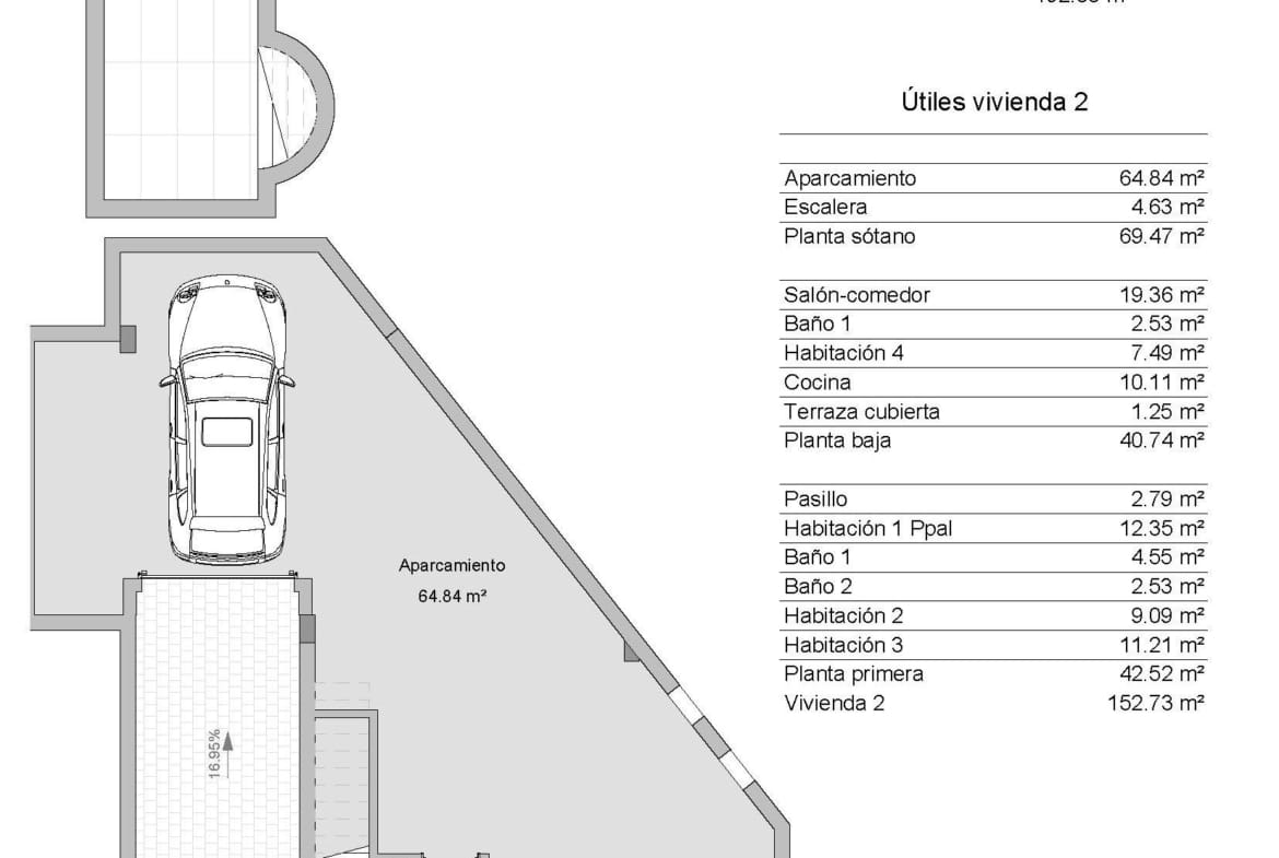 Basement garage floor plan for a semi-detached villa in Los Alcázares, Murcia
