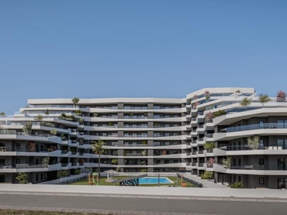 Aerial rendering of the new apartment development and countryside in San Miguel de Salinas, Alicante