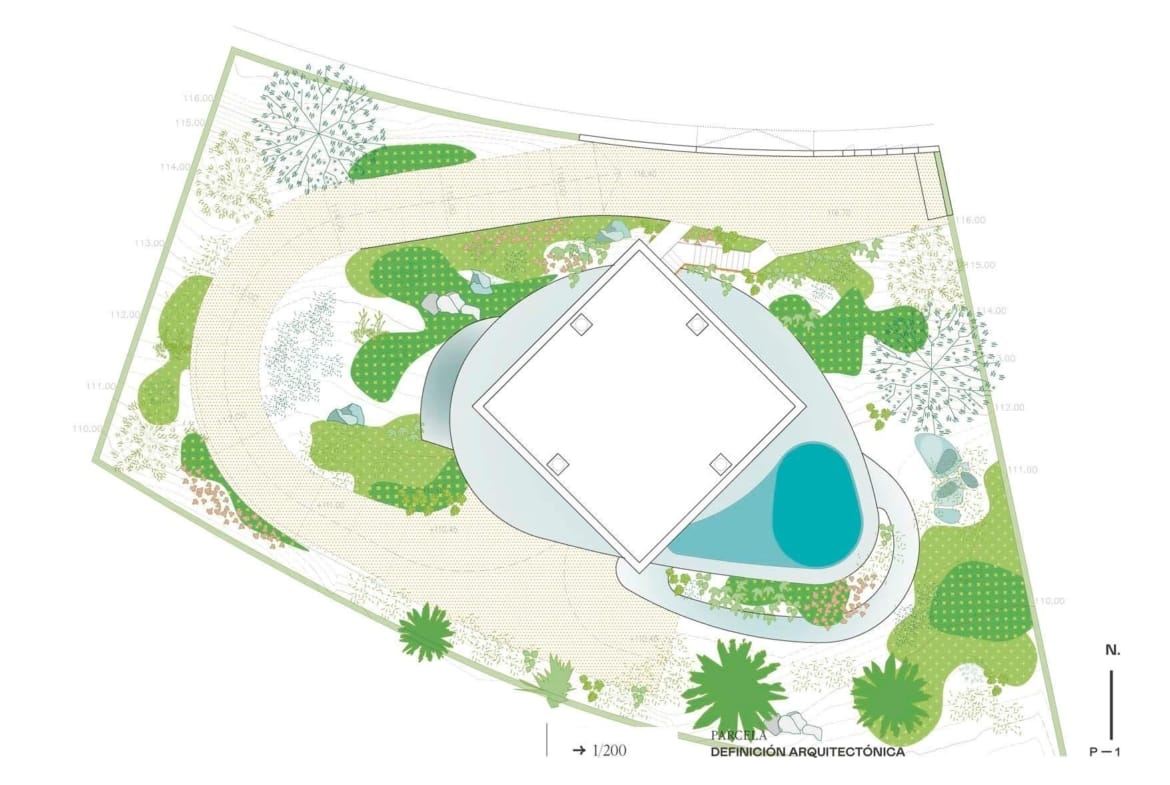 Site plan showing villa, pool and landscaped plot at Las Colinas Golf, Orihuela, Alicante