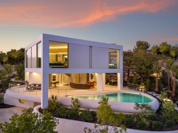Exterior view of a modern villa with private pool at Las Colinas Golf, Orihuela, Alicante