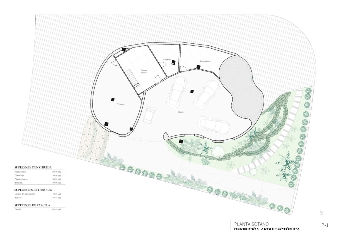 Basement plan showing a garage, laundry and storage at Las Colinas Golf, Orihuela, Alicante