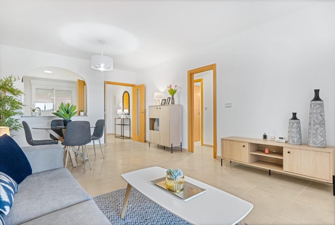 Living area with low television cabinet and hallway in Lomas de Cabo Roig, Alicante