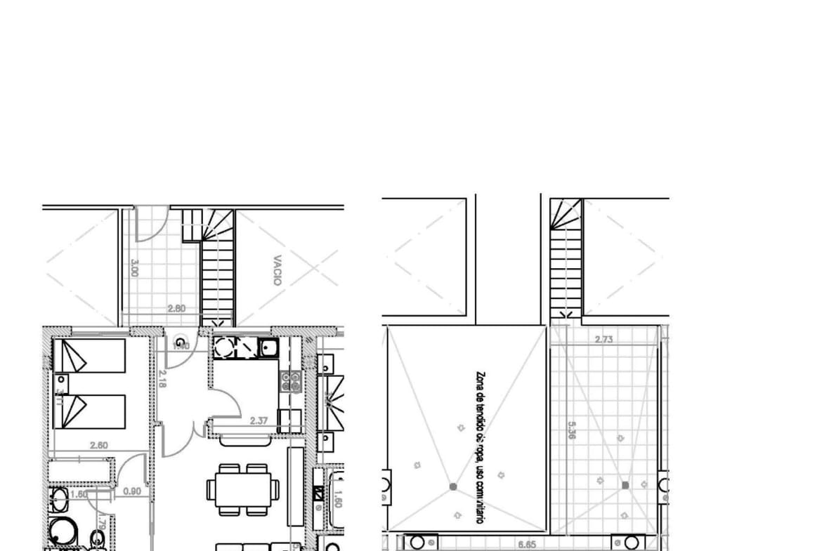 Penthouse floor plan with 2 bedrooms, 2 bathrooms and rooftop solarium in Lomas de Cabo Roig, Alicante