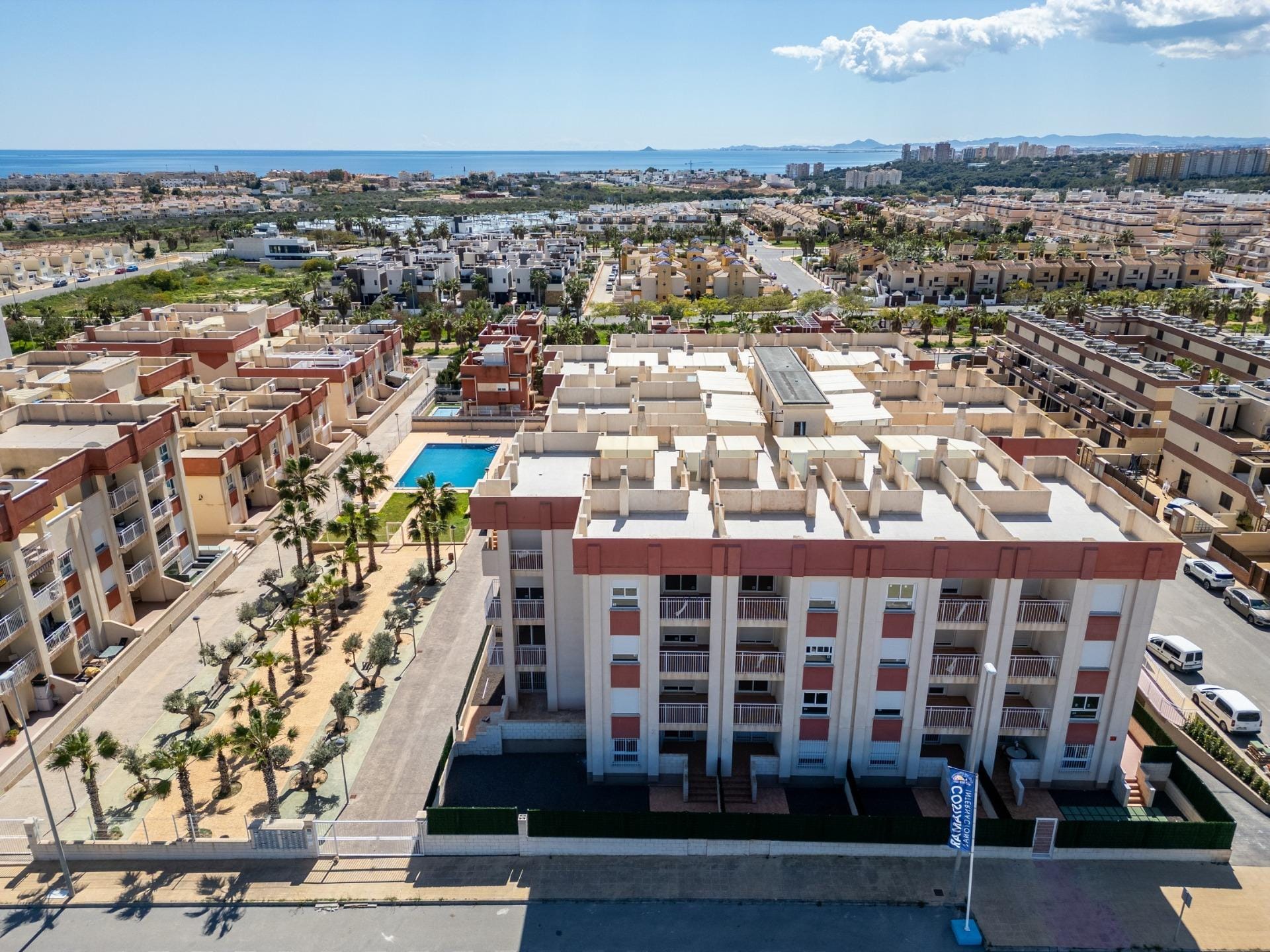 Regenerated-Residential-Complex-in-Lomas-de-Cabo-Roig-–-Renovated-Apartments-8 Front aerial view of the residential complex in Lomas de Cabo Roig, Alicante